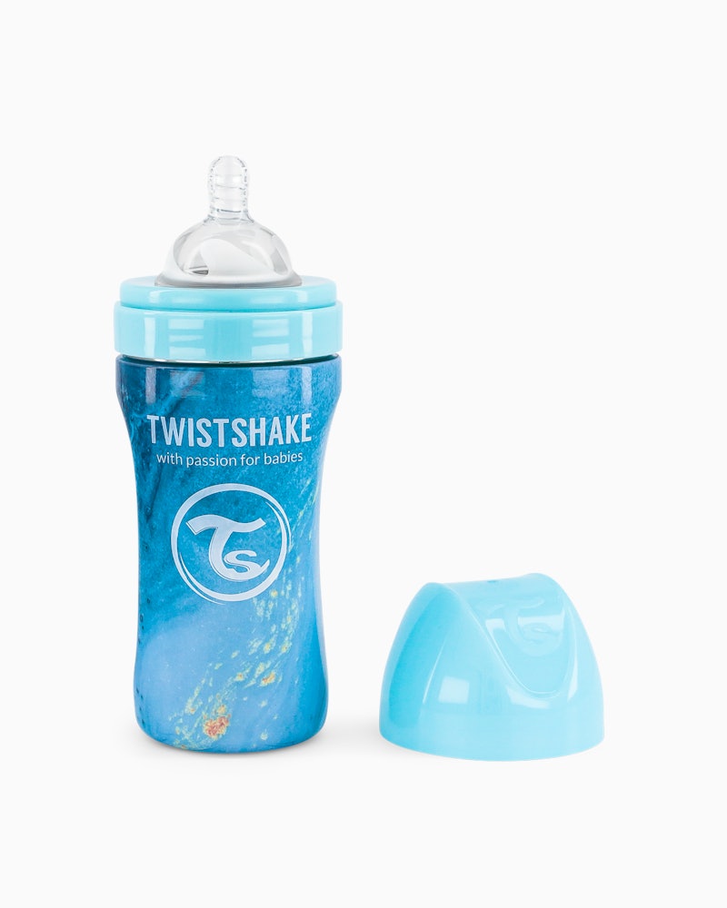 Anti-kolik Nappflaska Stål 330ml Marble Blue 330 ml / 4 mån+ / Outlet - 1