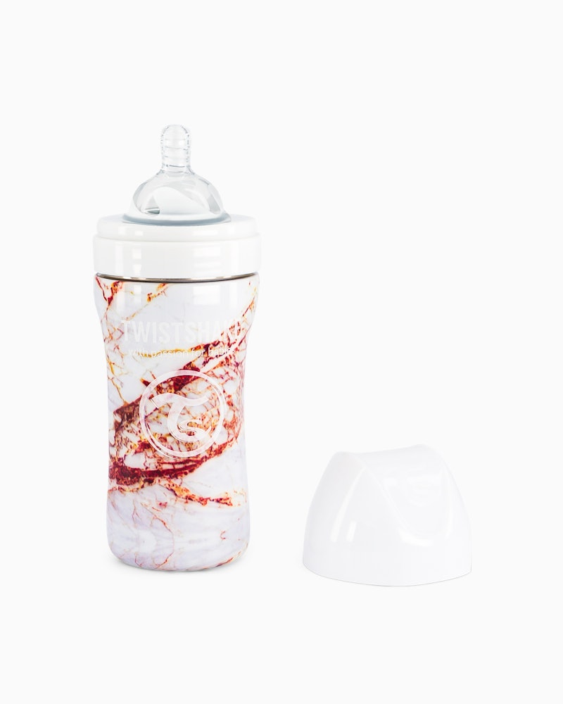 Anti-kolik Nappflaska Stål 330ml Marble White 330 ml / 4 mån+ / Outlet - 1