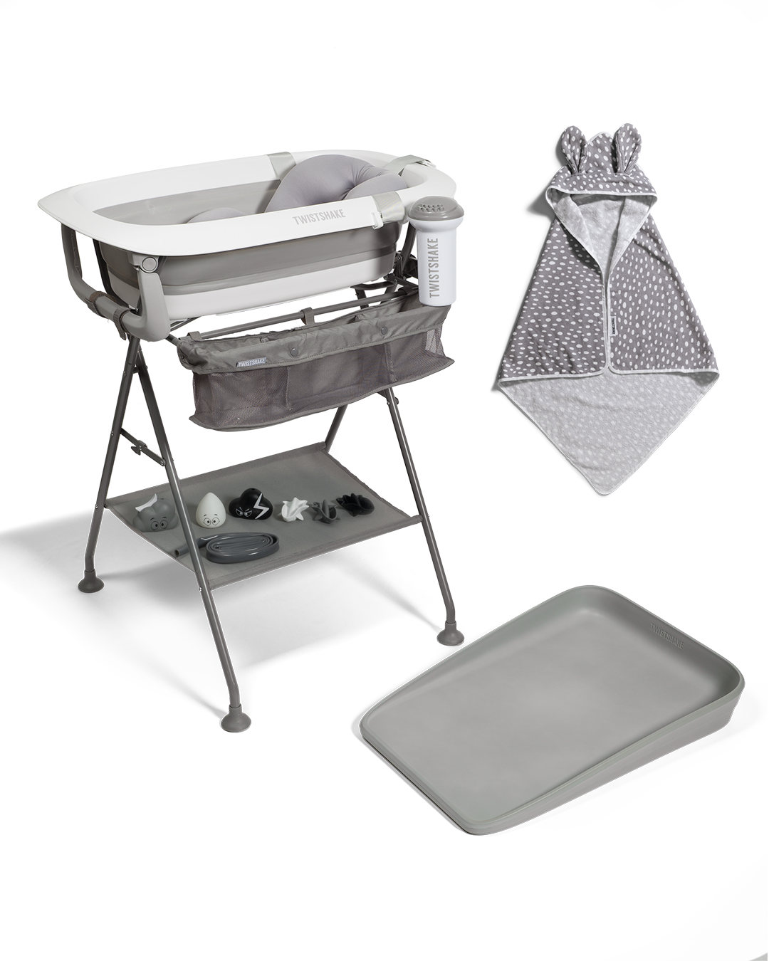 Bath & Care Kit + Hooded Towel 0 mth+ / Grey & White