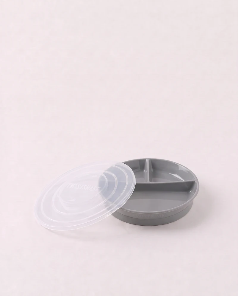 Divided infant plate with lid Stackable / 6 mth+ / Grey - 1